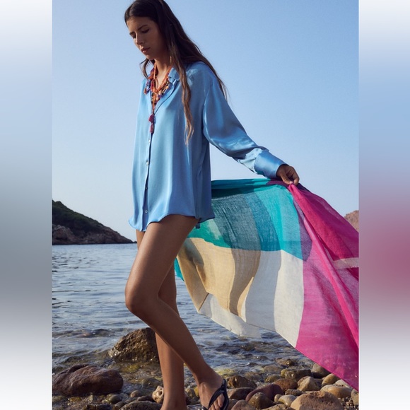 Zara color block linen scarf - Picture 1 of 4